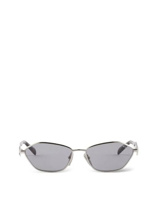 Prada White Irregular Metal Frame With Logo Sunglasses