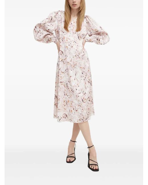 Bruuns Bazaar White Puff-Sleeve Marble-Print Dress