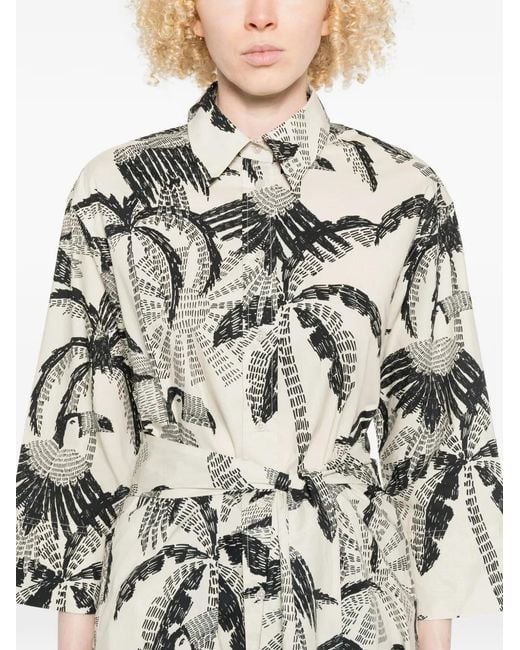 Psophia White Palm-Tree Pattern Midi Dress