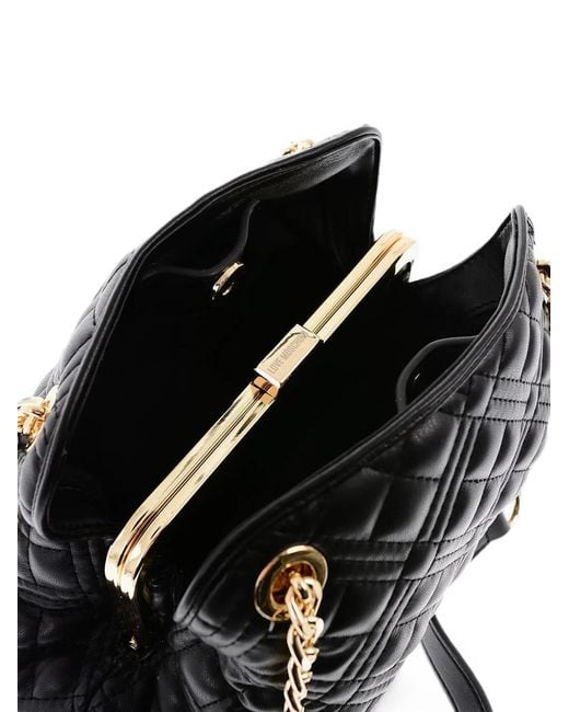 Moschino Black Quilted Logo-Plaque Midi Tote Bag