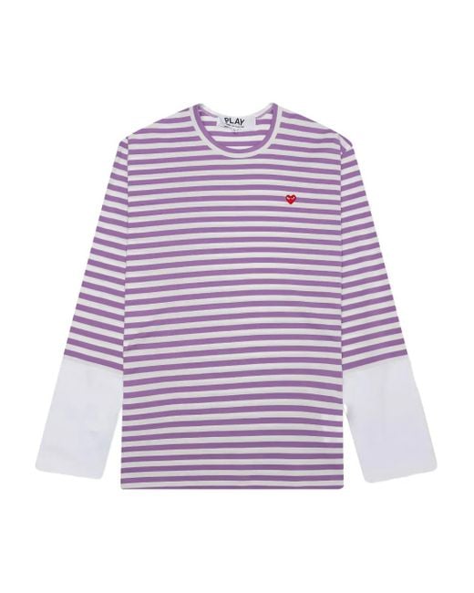COMME DES GARÇONS PLAY Purple Striped Heart-Logo T-Shirt for men