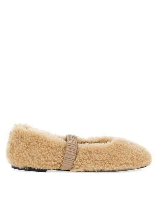 Pollini Natural Shearling Leather-Strap Flats