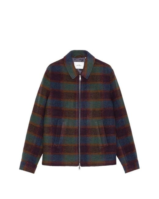 Les Deux Blue Check-Pattern Zip-Up Jacket for men