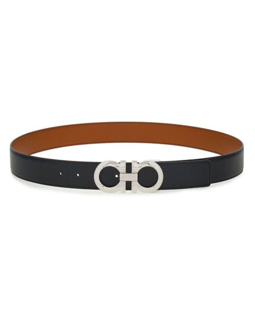 Ferragamo Brown Black Gancini-buckle Reversible Leather Belt for men