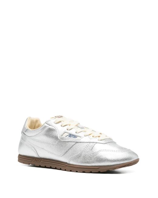 Autry White Metallic Leather Low-Profile Sneakers