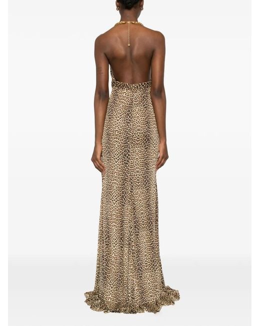Roberto Cavalli Natural Chain-Strap Leopard-Print Maxi Dress