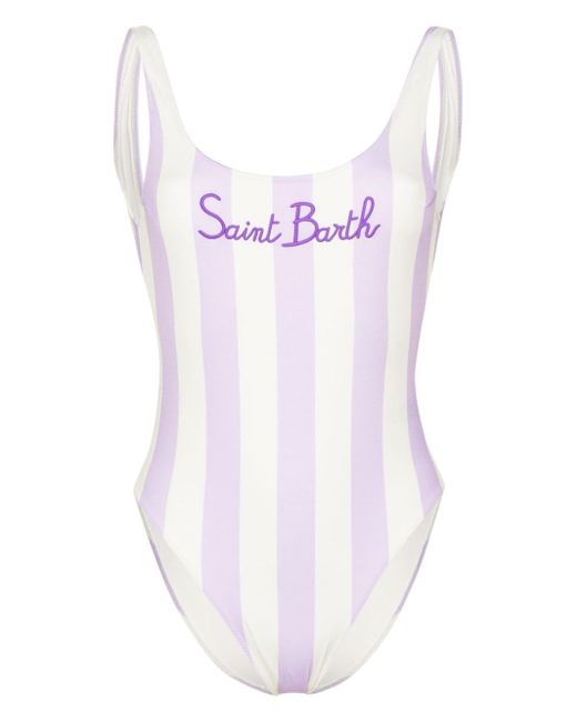 Mc2 Saint Barth White Lora Striped Swimsuit