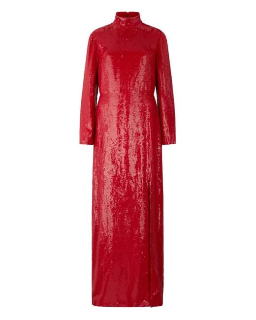 Valentino Garavani Red Sequin Slit Maxi Dress