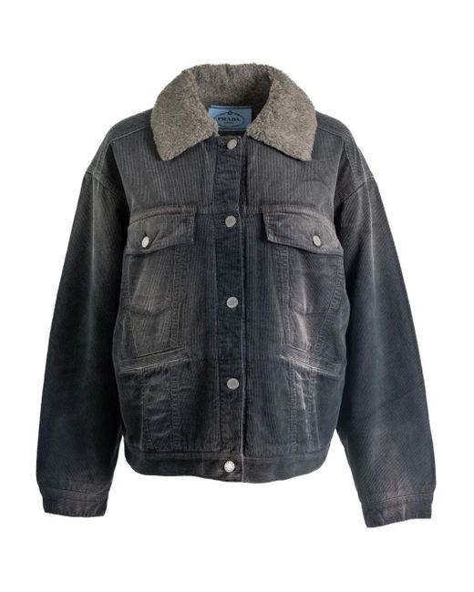 Veste En Velours Côtelé À Col Contrastant Prada en coloris Gray