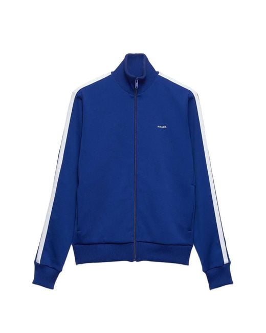 Prada Blue Embroidered-Logo Sweatshirt for men