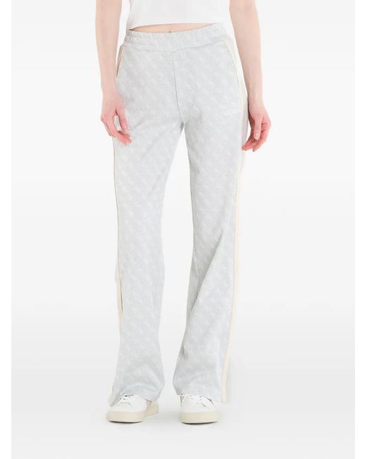 Guess White Monogram-Print Side-Stripe Track Pants