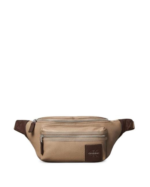 Calvin Klein Natural Logo-Patch Pebbled Belt Bag for men