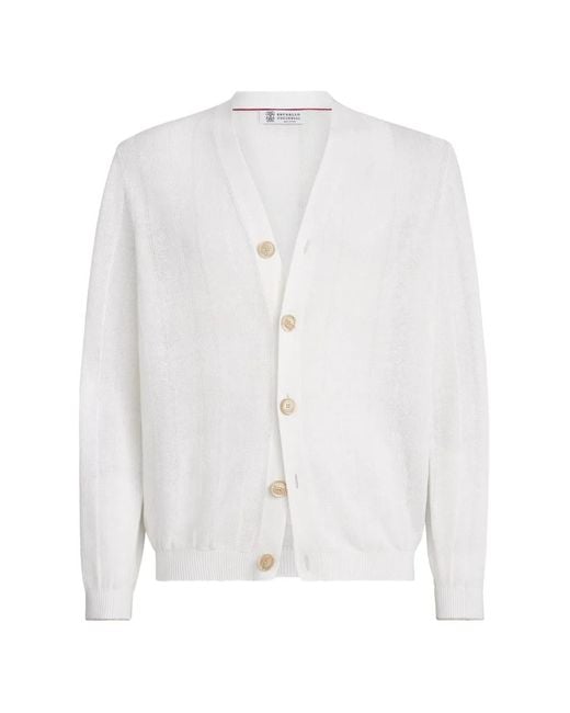 Brunello Cucinelli White Linen Cotton Cardigan For for men
