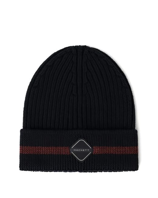 Hackett Black Ribbed Stripe Beanie for men