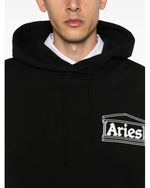 Aries Black Embroidered Hoodie for men
