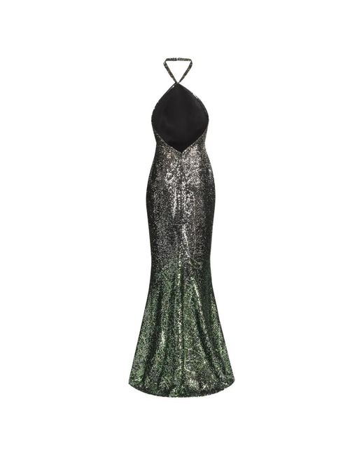 Elie Saab Green Sequin-Embellished Halter-Neck Maxi Dress