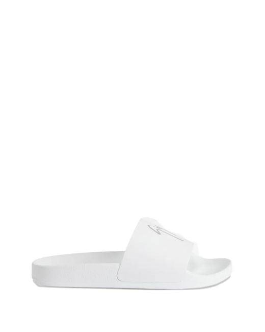 Giuseppe Zanotti White Brett Leather Logo Slides for men