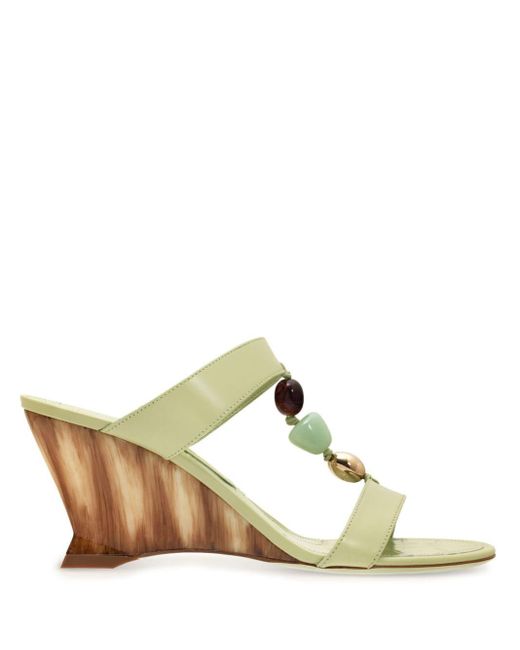 Ferragamo Green Beaded Wedge Sandals