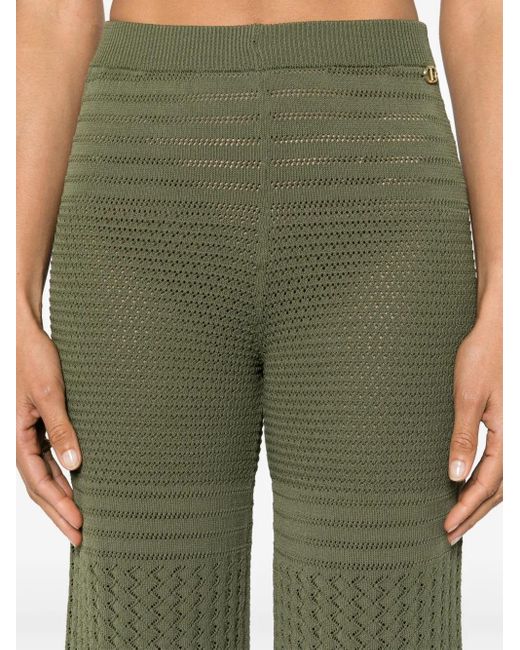 Twinset Green Pointelle-Knit Palazzo Pants