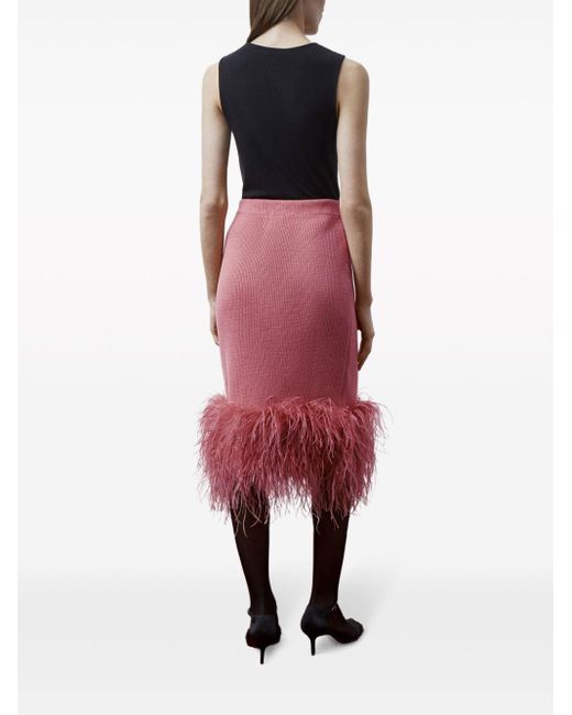12 STOREEZ Red Feather-trim Cotton Midi Skirt