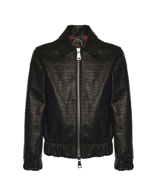 Giuliano Galiano Black Crocodile-Effect Two-Way Zip Jacket for men