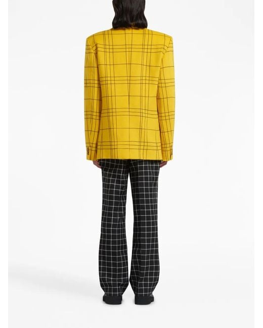 Marni Yellow Checked Single-Breasted Wool Blazer for men