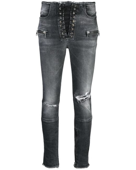 Unravel Project Gray Skinny Lace Up Trousers