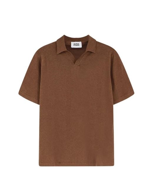 Alpha Studio Brown Short-Sleeve Polo-Collar T-Shirt for men