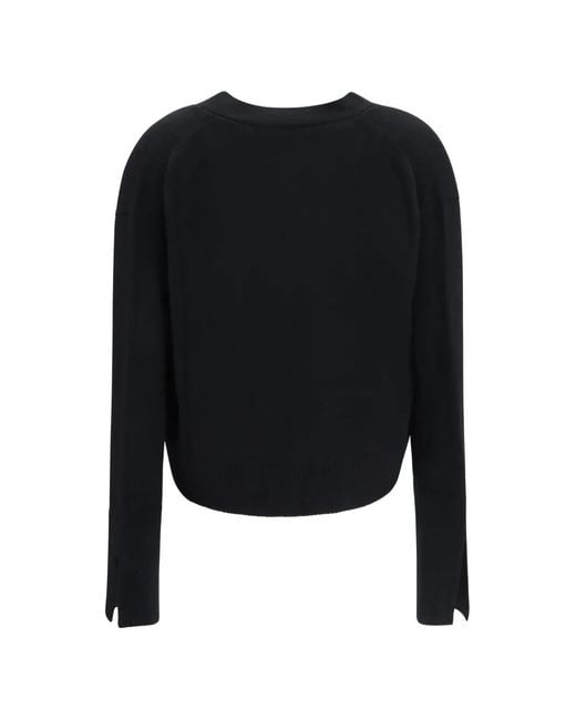 Verybusy Black V-Neck Split-Cuff Sweater