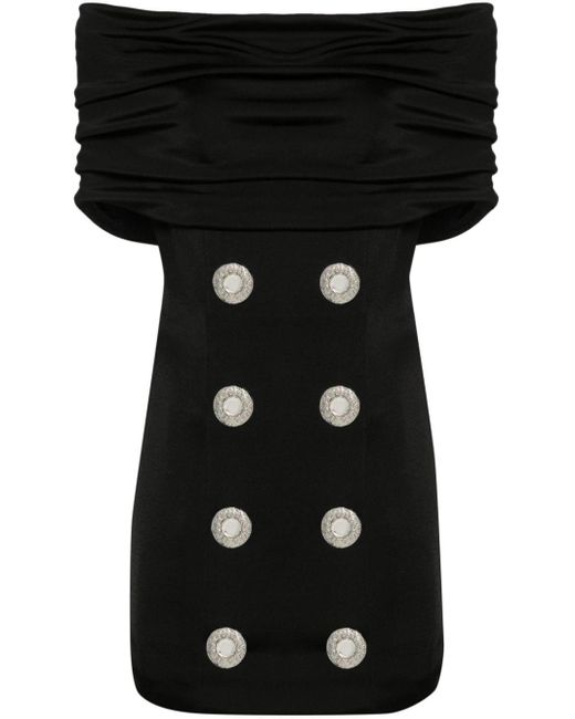 Robe courte drapée à épaules dénudées Balmain en coloris Black
