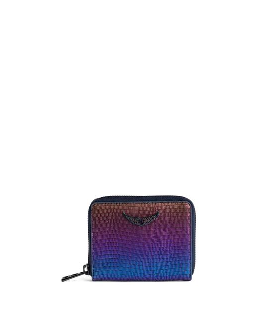 Zadig & Voltaire Purple Zv Mini Lizard-Embossed Metallic-Leather Coin Purse