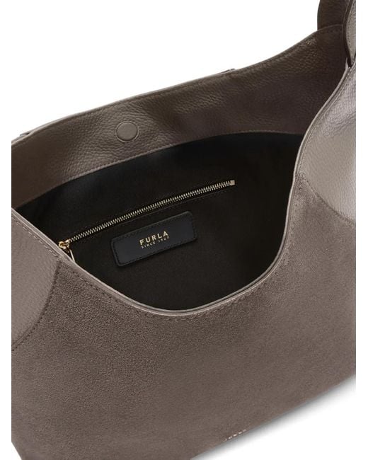 Furla Gray Lara Suede-Panel Shoulder Bag