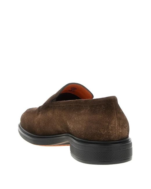 Santoni Brown Shaded Suede Loafers for men
