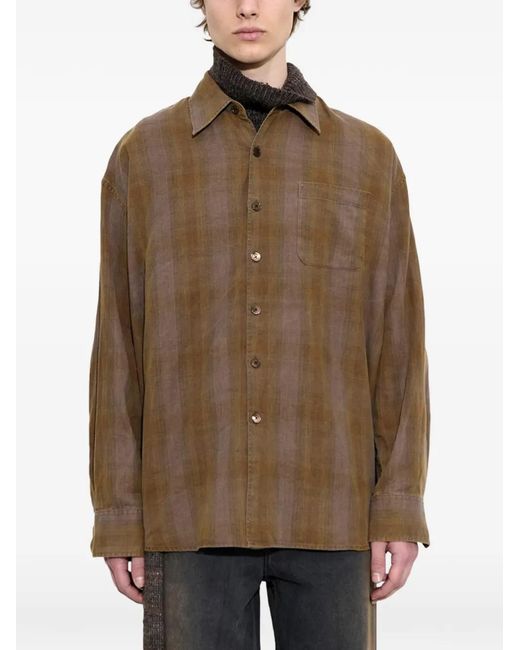 Our Legacy Brown Borrowed Checked-Pattern Shirt for men