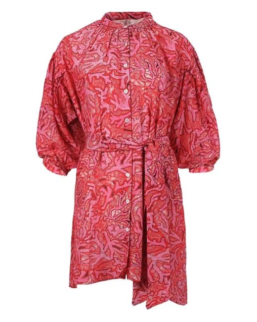Belted mini shirt dress Chufy de color Red