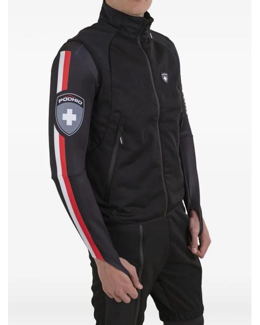 PODHIO Black Logo-Print Zip-Up Gilet for men