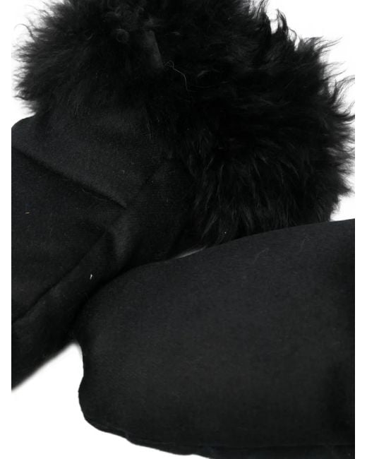Liska Black Fur Trim Gloves