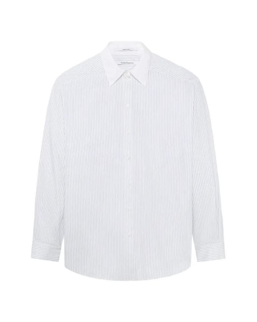 Another Tomorrow White Pleated-Back Striped Shirt