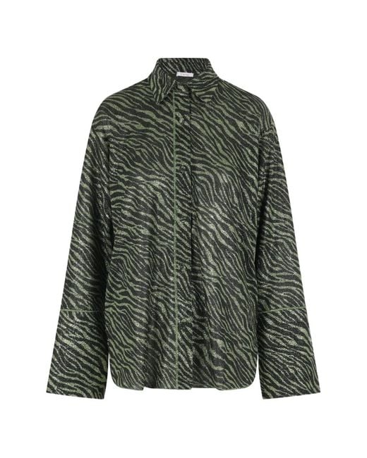 Oseree Green Lumière Animal-Print Shirt