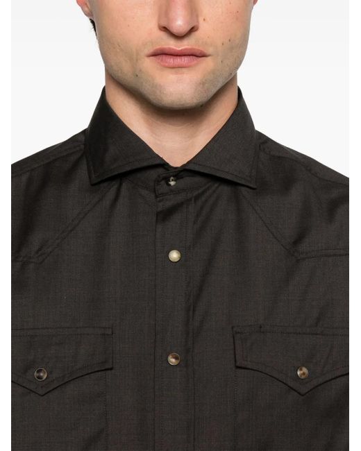 Brunello Cucinelli Black Virgin Wool Shirt for men