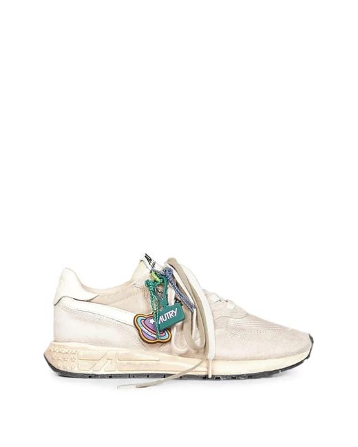 Autry White Reelwind Distressed-Finish Lace-Up Sneakers for men