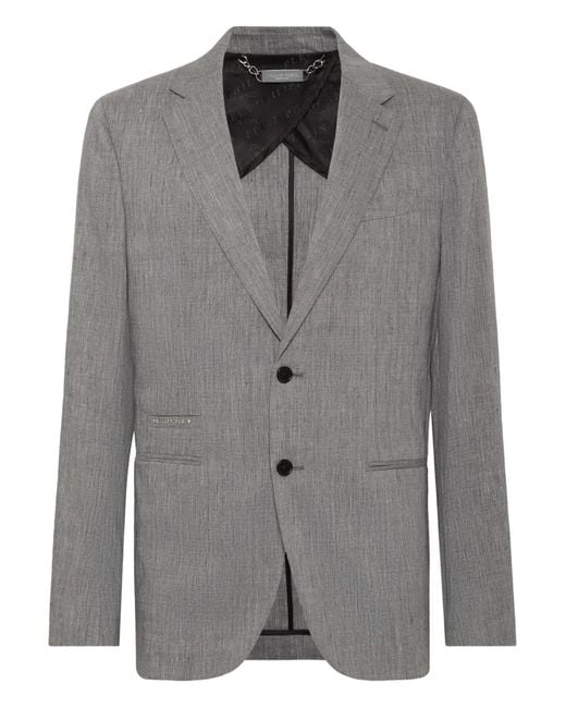 Philipp Plein Gray Linen Blazer for men