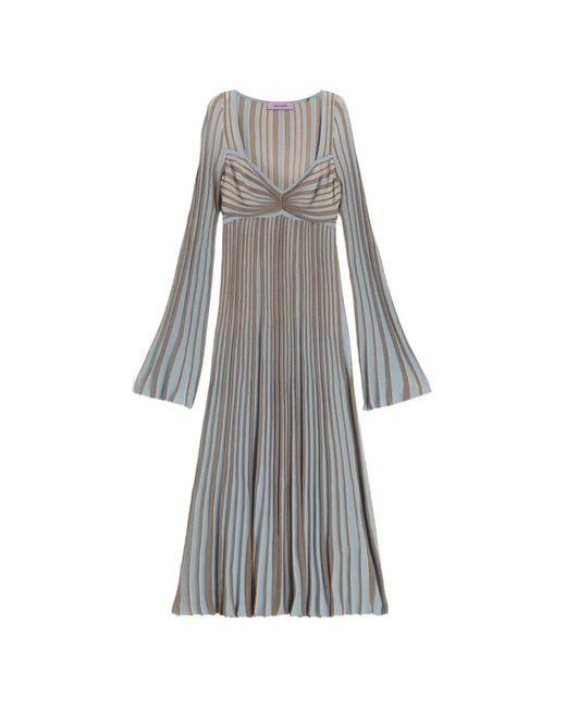 MACCAPANI Gray Terry Striped Long-Sleeve Dress