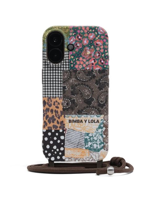 Bimba Y Lola Black Patchwork-Print Iphone 16 Phone Case