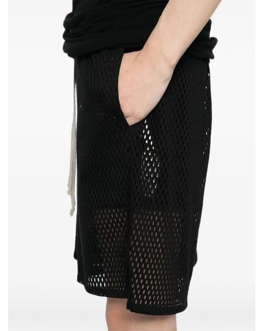 Rick Owens Black Mesh-Knit Drawstring Shorts for men