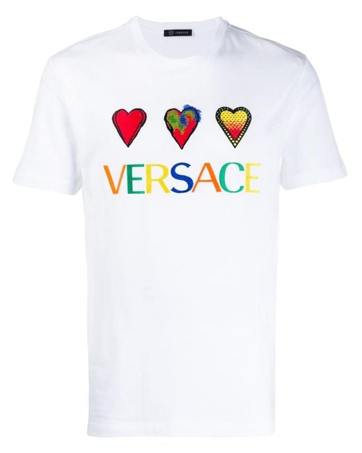 Camiseta con corazón y logo bordado Versace de hombre de color Blanco | Lyst