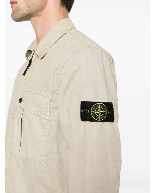 Stone Island Baumwoll-Hemdjacke mit Kompass in Natural für Herren