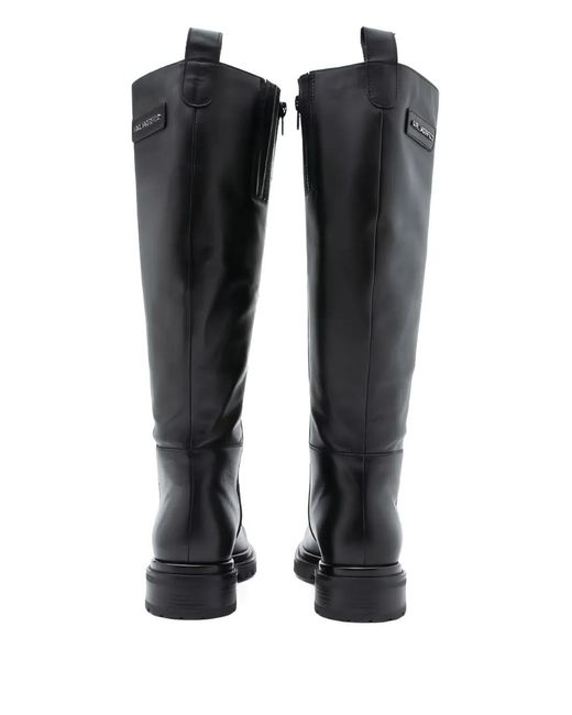 Karl Lagerfeld Black Logo-Detail Side-Zip Knee-High Boots