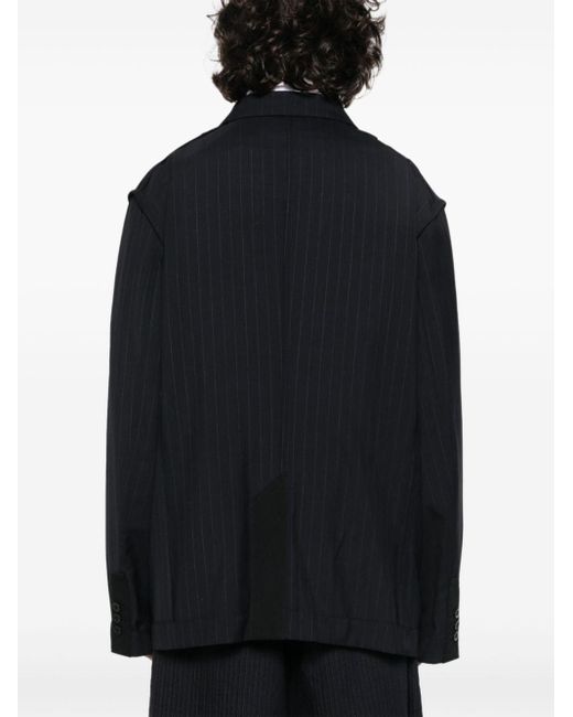 Sacai Blue Double-breasted Pinstripe-pattern Blazer for men