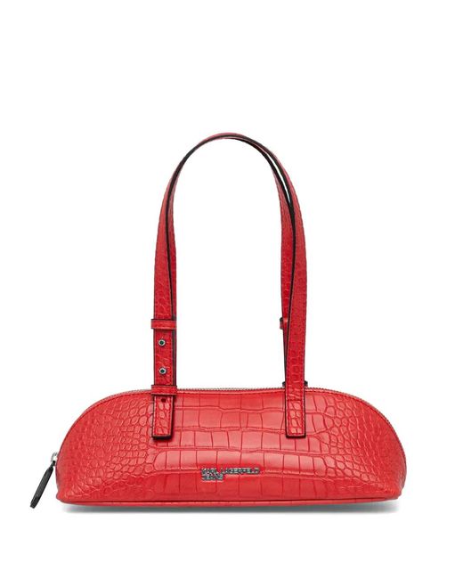 Karl Lagerfeld Red Croc-Effect Logo-Plaque Tote Bag